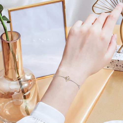 FLYOW 925 Sterling Silver Good Luck Irish Jewelry Triquetra Trinity Celtic Witches Knot Bracelet for Women - color: Silver and Golden
