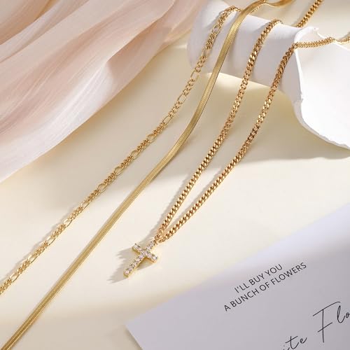 Layered Gold Cross Necklaces for Women, Stack Stackable 14K Gold/Silver Plated Cubic Zirconia Pendant Necklace Set Dainty Choker Layering Necklaces for Women Faith Jewelry Religious Gift - style: Gold-CZ-1