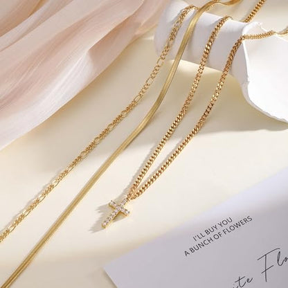 Layered Gold Cross Necklaces for Women, Stack Stackable 14K Gold/Silver Plated Cubic Zirconia Pendant Necklace Set Dainty Choker Layering Necklaces for Women Faith Jewelry Religious Gift - style: Gold-CZ-1