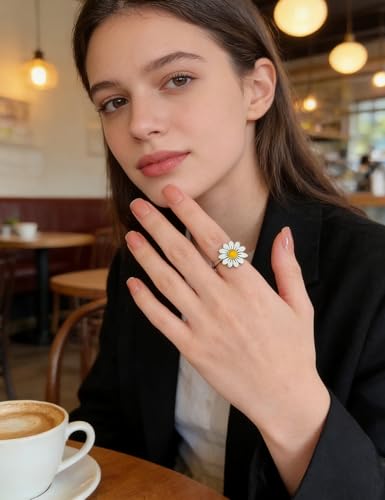 Anxiety Rings for Women – Adjustable Flower Spinner Ring, Daisy & Sunflower Fidget Ring, Gold Plated Calming Jewelry - style: Style 07