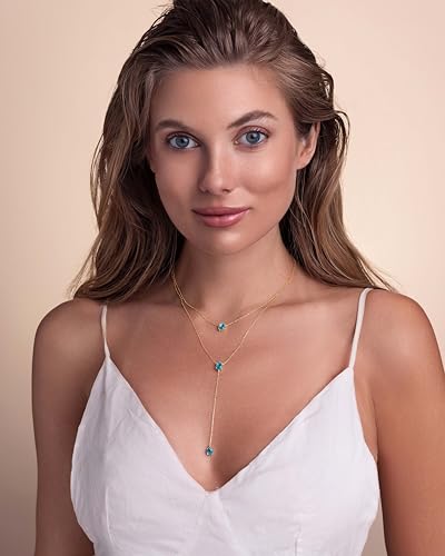 SNGIA Long 18K Gold Plated Blue Green Red Layered Pendant Necklace For Women (Emerald, Ruby, Seafoam, Sky, Sapphire, Pink), Dainty Birthstone Necklace, Statement Necklace Jewelry Gifts. - style: Aqua