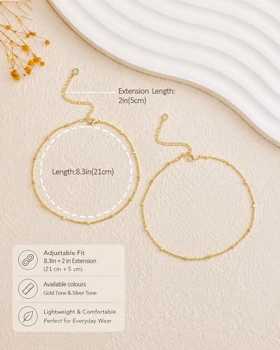 Gold Silver Ankle Bracelets for Women Waterproof 14K Gold Plated Anklets for Women Non Tarnish Dainty Layered Beaded Heart Anklet Set Summer Beach Foot Chain Jewelry Gifts Trendy Stuff - color: F- Small Beaded Anklets-Gold