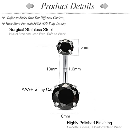 Belly Button Rings Stainless Steel 14G CZ Opal Navel Rings Barbells Women Girls Belly Piercing Jewelry - color: Black Color-Style E: 5 PCS-