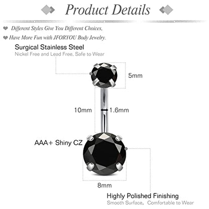 Belly Button Rings Stainless Steel 14G CZ Opal Navel Rings Barbells Women Girls Belly Piercing Jewelry - color: Black Color-Style E: 5 PCS-