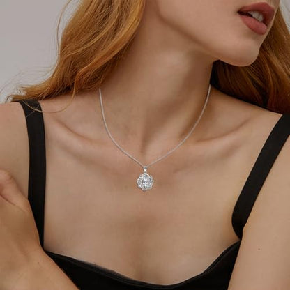 Sterling Silver Oval Necklace for Women Sparkle Cubic Zirconia Oval Shaped Pendant Necklace Hypoallergenic Adjustable Halo CZ Flower Charms Necklace Classic Jewelry Gifts for Wife Mom Bride,20inch