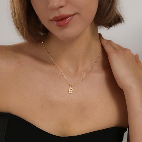 Initial Necklace for Women 14K Gold Silver Dainty Letter Necklace | Personalized Monogram Name Charm Pendant, Simple Bead Chain, Trendy Jewelry Gift, Non Tarnish - style: B