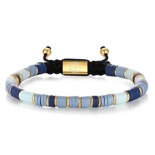 18K Gold-Plated Bracelets for Men Franco Link Chain Adjustable | Stainless Steel Bracelet, Gold Beads Bracelet, Handcrafted Braided, Mens Jewelry Birthday Gift for Men - color: Blue