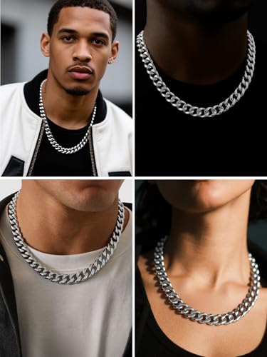U7 Cuban Link Chain for Men, Stainless Steel Chain Necklace with Gift Box - color: a. 12mm Steel, size: 26 Inch