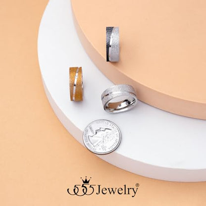 555Jewelry 4mm Sandblast Stainless Steel CZ Wedding Band Ring for Women & Men - color: Rose Gold Style 3