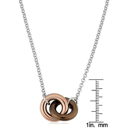 Kooljewelry Tri-Color Sterling Silver Interlocking Circles Necklace (adjusts from 18 to 20 inch)