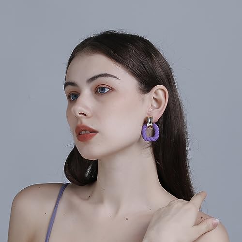 RUOFFETA Rectangle Earrings for Women, Acrylic Square Earrings Twisted Geometric Statement Jewelry - color: Purple Gold