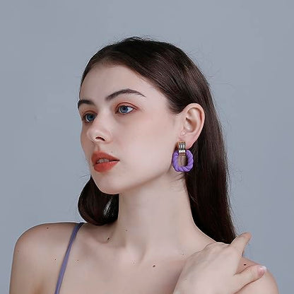 RUOFFETA Rectangle Earrings for Women, Acrylic Square Earrings Twisted Geometric Statement Jewelry - color: Purple Gold