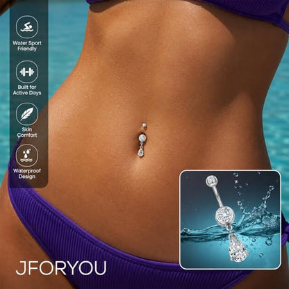 Belly Button Rings Stainless Steel 14G CZ Opal Navel Rings Barbells Women Girls Belly Piercing Jewelry - color: Silver Color-Style C: 3PCS