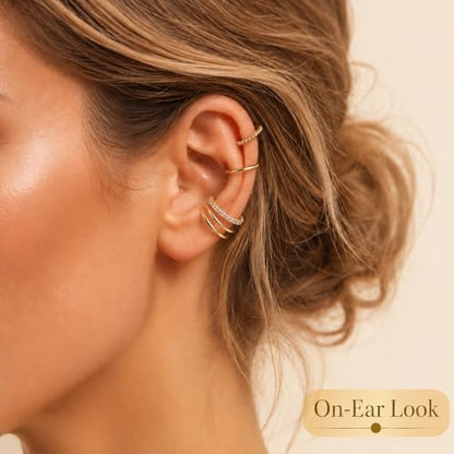 4Pcs Cuff Earrings Non Piercing 14k Gold Plated Ear Cuff Fake Earrings Lightweight Adjustable Ear Clip on Earring for Women Trendy Jewelry Gifts