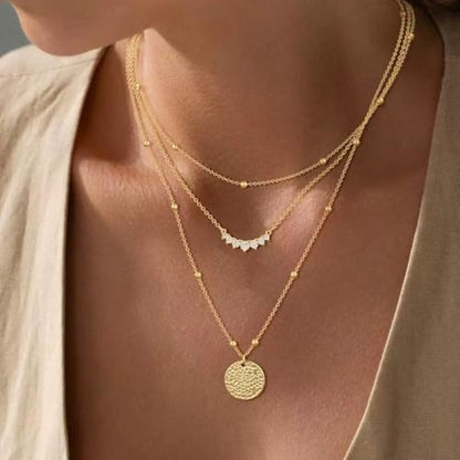 Gold Layered Necklaces for Women, 14K Gold Plated Paperclip Snake Chain Necklace Set, Dainty Coin Cross Tear Pendant Layering Choker Necklaces, Simple Trendy Stackable Jewelry Gifts - color: 3PCS / Coin&CZ&Chain