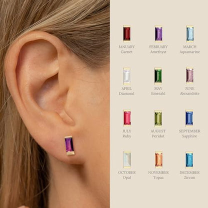 Birthstone Stud Earrings for Women 18K Gold Plated Stainless Steel Crystal Earrings Birthday Gift - color: 02 February