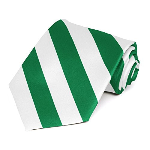 tiemart Men's Striped Tie Standard Length - color: Kelly Green and White