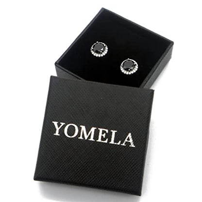 YOMELA Round Cubic Zirconia Stud Earrings for Women | Everyday Dainty, Diamond-Like Brilliance, CZ Halo Birthstone Studs, Hypoallergenic & Lightweight, Elegant & Versatile - color: Black