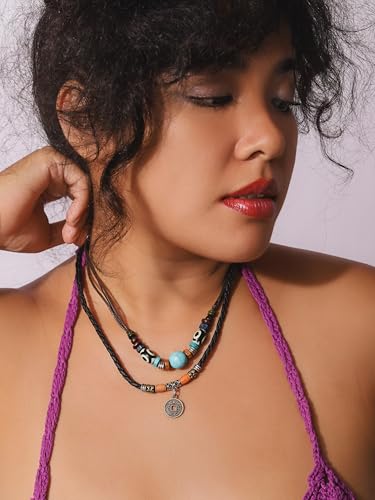 MINACHI Layered Boho Wood Bead Choker Necklace, Hollow Flower Charm, Personality Jewelry for Men and Women - style: Necklace L10-029