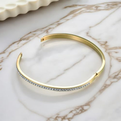 MYNENEY Womens Bracelets Stainless Steel Pave Cubic Zironia Stackable - color: 1 Row Crystal Gold, size: 7 Inch