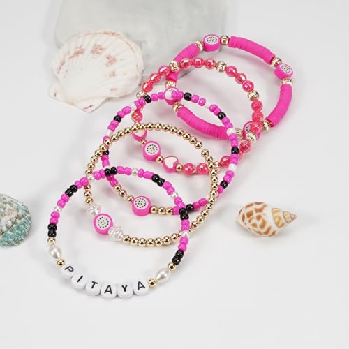 Twinfree Bohemian Cute Fruit Banana Cherry Strawberry Pineapple Mango Polymer Clay Beaded Stackable Stretch Bracelets - color: color 18