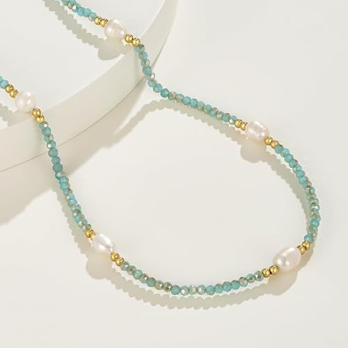 KissYan Beaded Choker Necklace for Women, Colorful Natural Gemstones Pearl Choker 14K Gold Plated Pendant Healing Crystal Necklace Handmade Stone Jewelry Gift | 14K Gold Plated Pendant Necklaces, Natural Gemstones Pearl Choker, Healing Crystal Chain, Hand