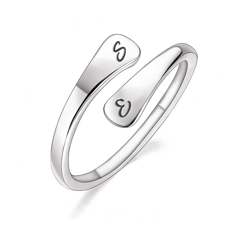 Custom Ring for Women 925 Sterling Silver Name Rings Personalized Initial Ring Engraved Stackable Letter Ring Christmas Birthday Gifts For Mom Grandma Sisters Girlfriend - color: Style 1-Silver