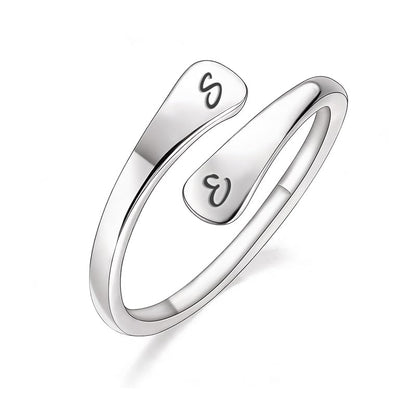 Custom Ring for Women 925 Sterling Silver Name Rings Personalized Initial Ring Engraved Stackable Letter Ring Christmas Birthday Gifts For Mom Grandma Sisters Girlfriend - color: Style 1-Silver