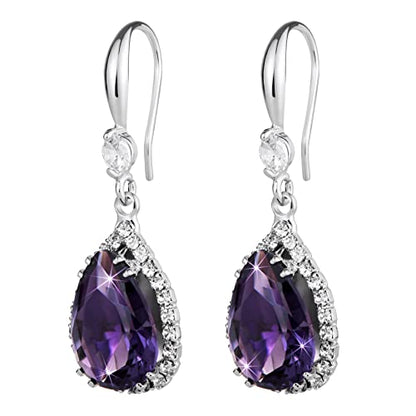 Linawe Imitation Diamond Dangle Earrings for Women Trendy, Rhinestone Drop Chandelier Earrings, Teardrop Crystal Cubic Zirconia Wedding Jewelry Set, 14K Gold/Rose Gold/Silver Tone - color: Silver,Feb
