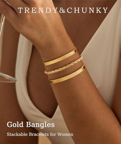 ZOERAY Silver Gold Bangle Bracelets for Women Non Tarnish 14k Gold Plated Stackable Cuff Bracelets for Women Trendy Cubic Zirconia Stainless Steel Chunky Bracelet Stack Set Waterproof Jewelry Gifts - color: C.Rope-Gold