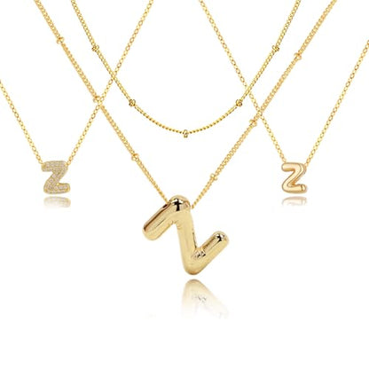 stino 4PCs Bubble Initial Letter Necklace Set, No Tarnish 14K Gold Plated Alphabet Pendant, Jewelry for Women - style: Z