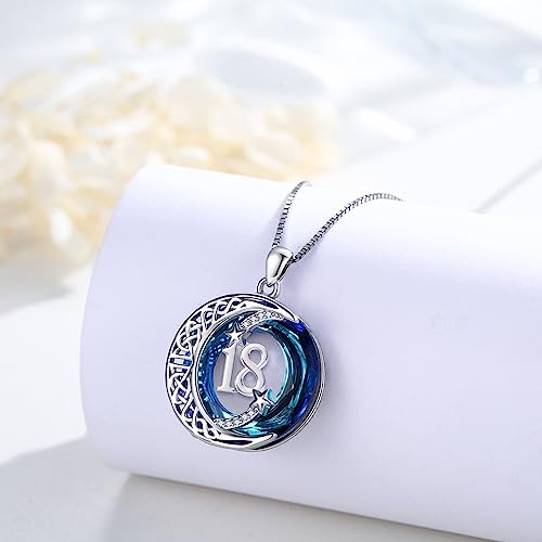 JUSTKIDSTOY Birthday Gifts for Women Girls 925 Sterling Silver Celtic Moon Star Necklace with Blue Crystal Pendant Jewelry for Sister Friends - style: 18th