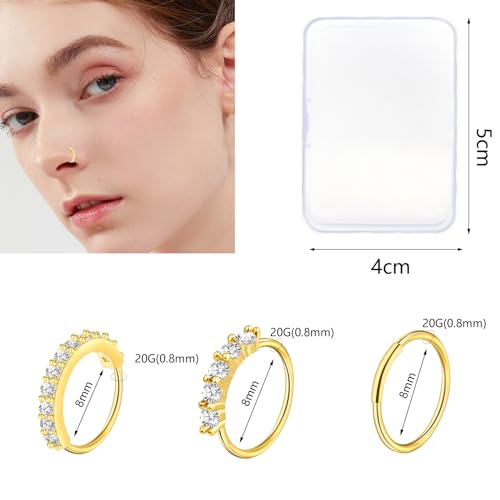 27-60 Pcs Nose Rings for Women Nose Piercing Jewelry Silver Nose Rings Studs 20G Surgical Nose Rings Hoops Nose Rings L Shaped Studs Screw Stainless Steel Nose Piercings for Women Men - color: gold-20G-21 pcs