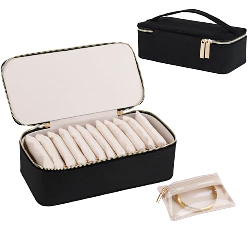 HofferRuffer Jewelry Box Organizer for Women Girls, Travel Jewelry Case with Portable Zipper Bags, Jewelry Storage Ideal for Travel & Home Organization (12pcs-Black Velvet) - color: 12pcs-Black Velvet