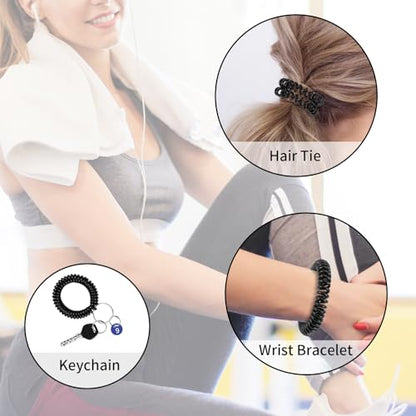 QIUTIMIY 6PCS Wristlet Keychain, Colorful Spiral Coil Hair Tie for Women, Sauna Accessaries Wrist Coil Key Ring Key Holder - color: Black-s