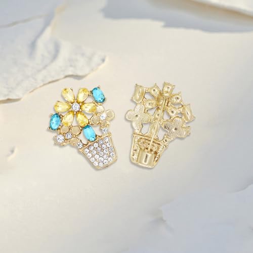 Rhinestone Flower Brooch Cute Floral Crystal Pearl Brooches and Pins for Women Gold brooch Fashion Jewelry for Women Men Gift - color: Crystal flower basket
