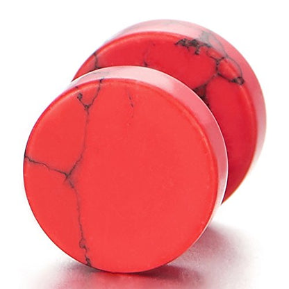 2pcs Marble Stud Earrings Men Women, Steel Cheater Fake Ear Plugs Gauges Illusion Tunnel - color: B-Red Color, size: Wide:10MM