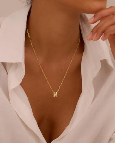 Initial Necklaces for Women Bubble Gold Silver Letter Necklace Dainty Personalized Charm Pendant Name Necklace Cute Non Tarnish Fashion Accessories Teen Gift Trendy Stuff Jewelry Gifts - color: Gold, style: N