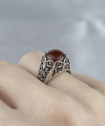 Filigranist 925 Sterling Silver Filigree Art Women Mini Dome Cocktail Ring with Gemstone, Gift Boxed - color: Carnelian