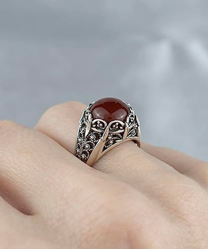 Filigranist 925 Sterling Silver Filigree Art Women Mini Dome Cocktail Ring with Gemstone, Gift Boxed - color: Carnelian