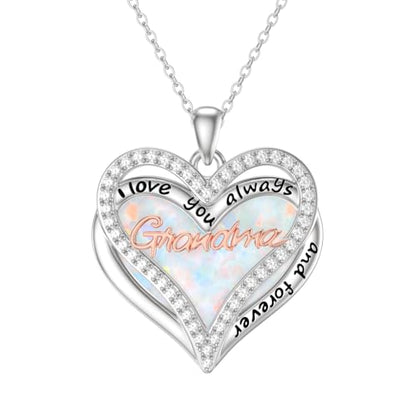 925 Sterling Silver Necklace Gifts for Women Crystal/Opal Jewelry Pendant Christmas Birthday Gift - style: Opal-Grandma