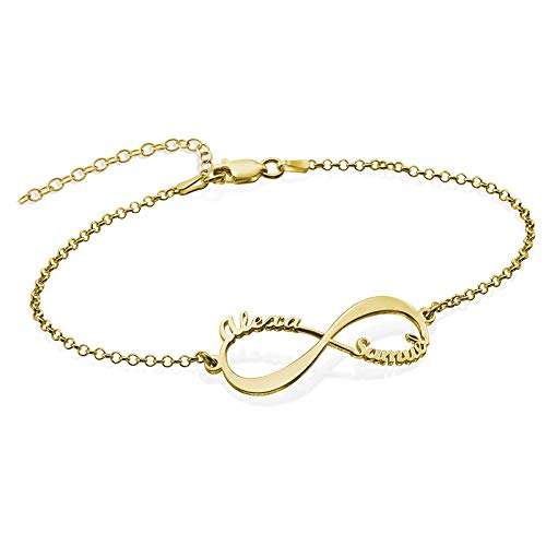 Personalized Infinity Bracelet - Choose Your Style - Sterling Silver, Solid Gold or Plated - Rolo Chain - color: 18K Gold Plated Silver, size: 2 Names Bracelet
