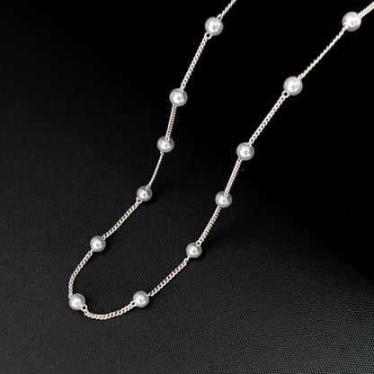 Zeffy Pearl Necklace 4MM/6MM/8MM Dainty Round Imitation Pearl Choker Necklace Wedding Pearl Necklace Delicate Jewelry for Women Simple Bridesmaid Jewelry Gifts - style: 4mm Silver Satellite Pearl Necklace(14"+2")