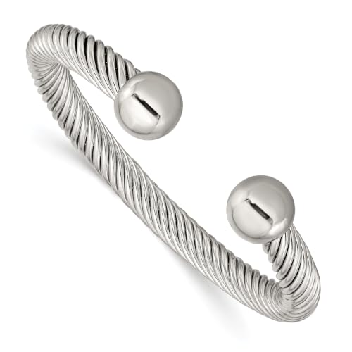 Chisel Polished Cuff Bangle in Stainless Steel, 7.3mm