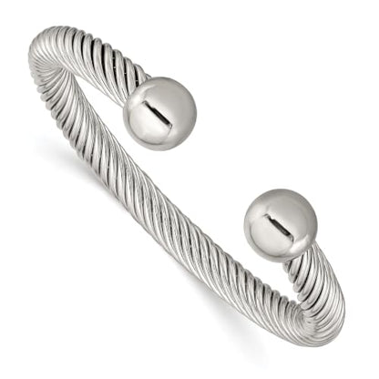 Chisel Polished Cuff Bangle in Stainless Steel, 7.3mm