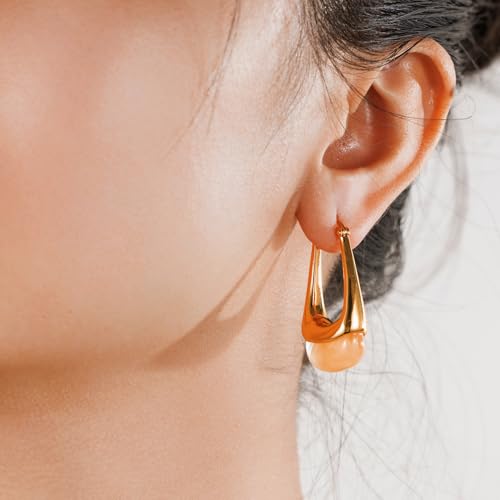 Acrylic Gold Hoop Earrings Chunky Statement Dangle Drop Huggie Earring Colorful Resin Jewelry for Women - color: Orange