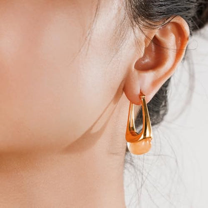 Acrylic Gold Hoop Earrings Chunky Statement Dangle Drop Huggie Earring Colorful Resin Jewelry for Women - color: Orange
