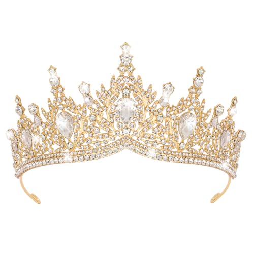 Casoty Gold Crystal Tiaras and Crowns for Women, Rhinestone Queen Headband Bridal Headpieces for Wedding Birthday Prom Quinceanera Pageant Party - color: Gold