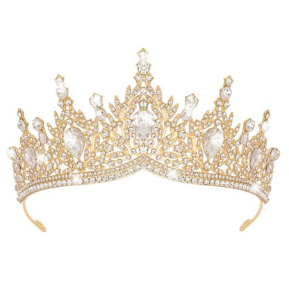Casoty Gold Crystal Tiaras and Crowns for Women, Rhinestone Queen Headband Bridal Headpieces for Wedding Birthday Prom Quinceanera Pageant Party - color: Gold