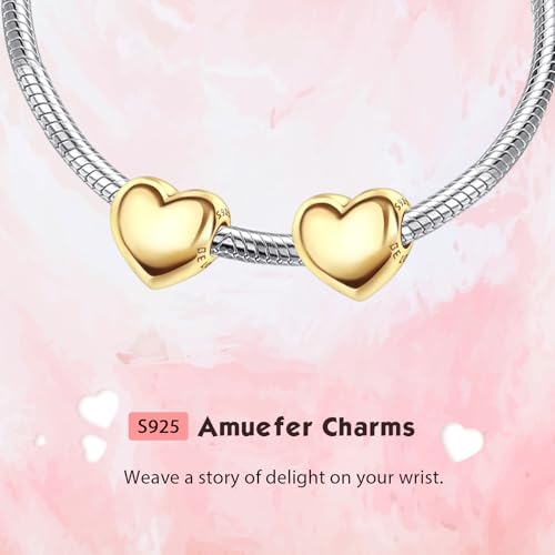 S925 Bead Pendant Charms for Bracelets Necklaces, Compatible with Pandora, Jewelry Making DIY - style: 2 PCS Small 14K Gold Plated Heart Spacers